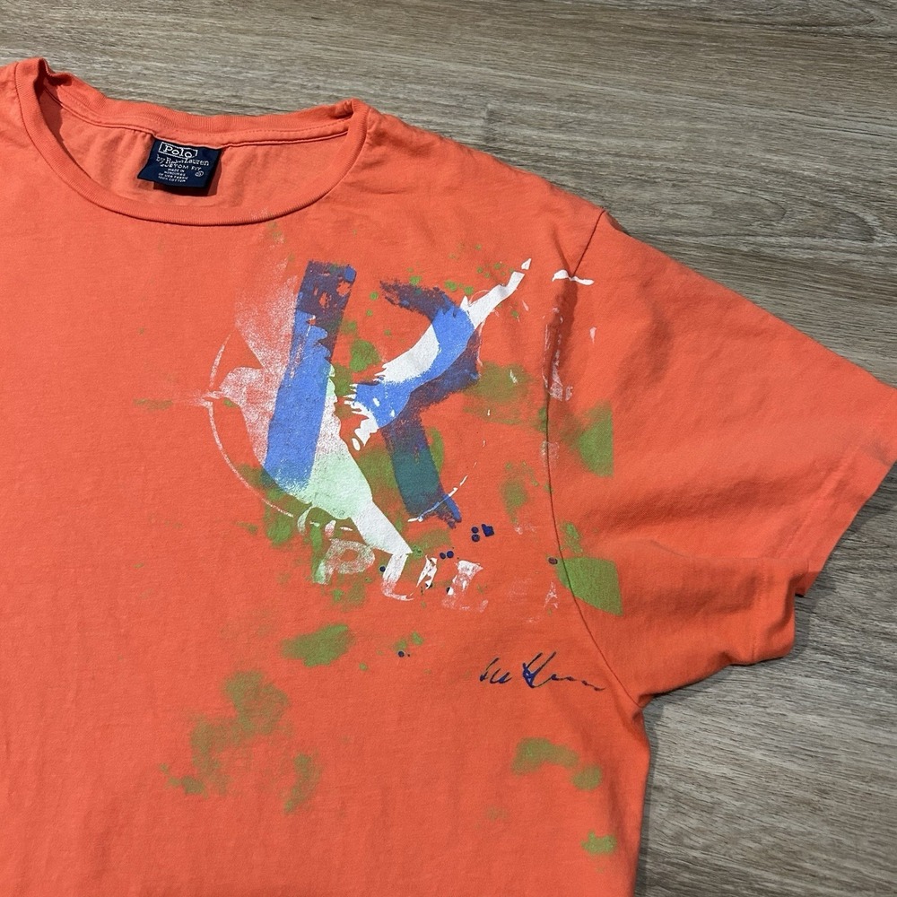 Vintage Polo Ralph Lauren Orange Costal Painted Graphic TShirt Men's Size XL 90s - Picture 2 of 7